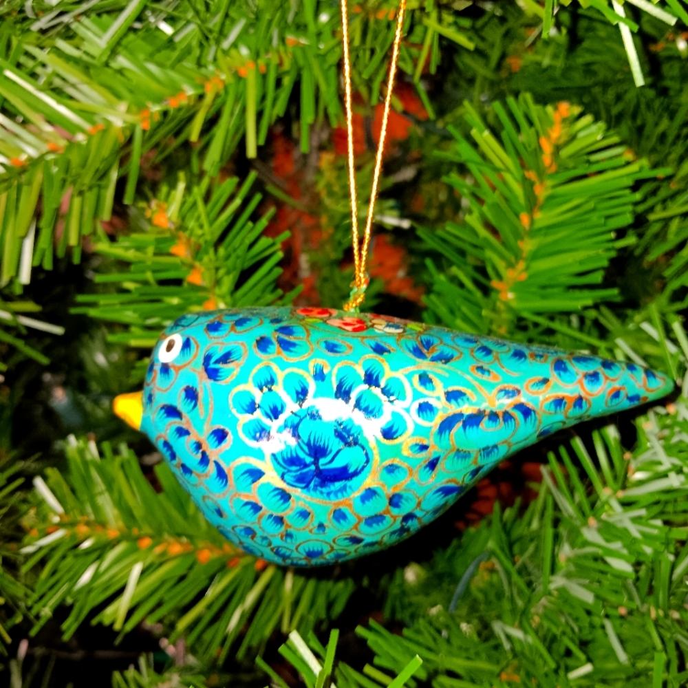 Bird Christmas Ornament in Excellent Shape. Handpainted Paper Mache very light.